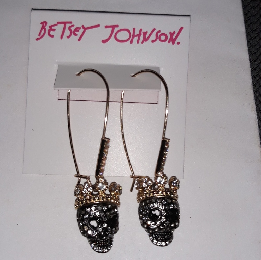 Betsey Johnson Dangly Skull Earrings w/ Crowns